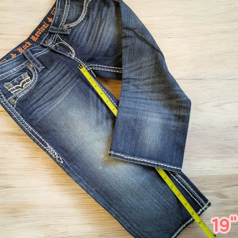 ROCK REVIVAL Ana Capri Jeans Women's 26 Denim Cropped Dark Wash Blue Stitch New
